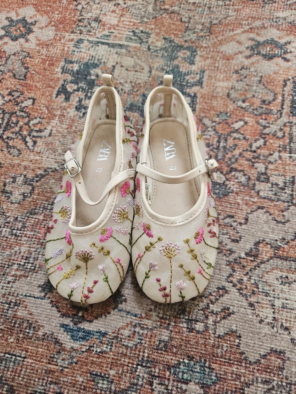 Zara Mesh Floral Ballet Flats